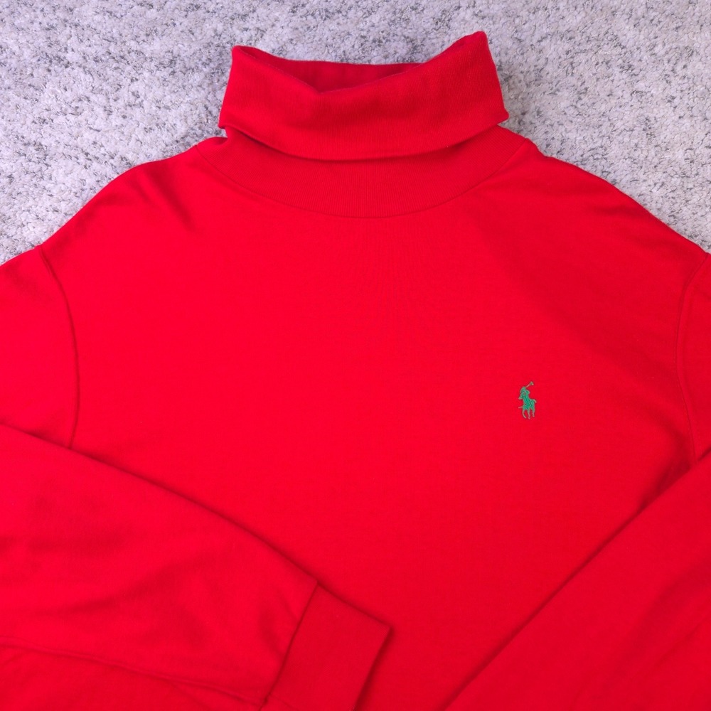 VTG Polo Ralph Lauren Shirt Mens XL Turtleneck Long Sleeve Red Green Pony Logo